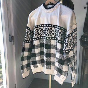 90s vtg gap cotton sweater - snowflake and gingham - black/ white - men's M